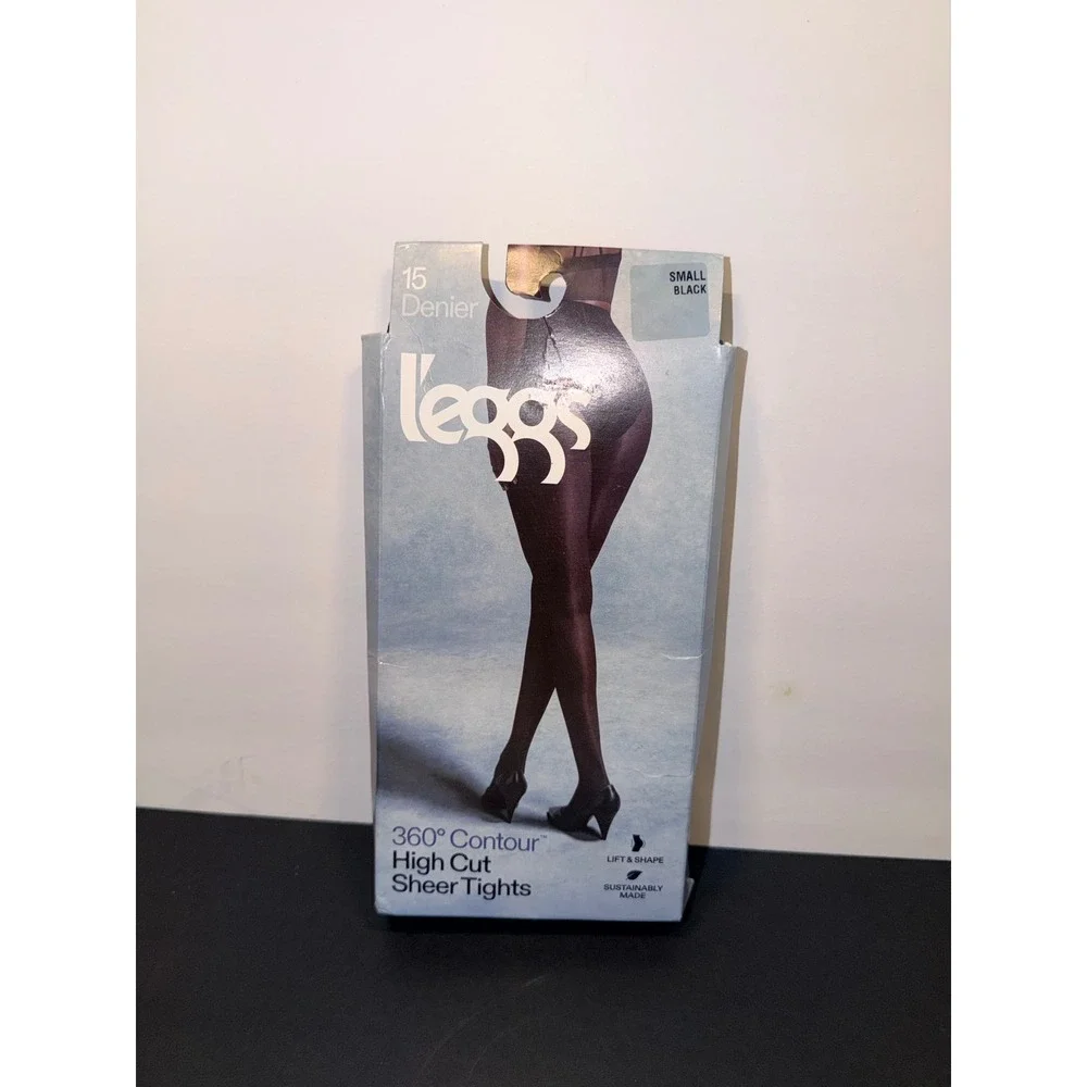L'eggs 360 Contour High Cut Sheer Tights 15 Denier Black Small‎ 03256F Italy